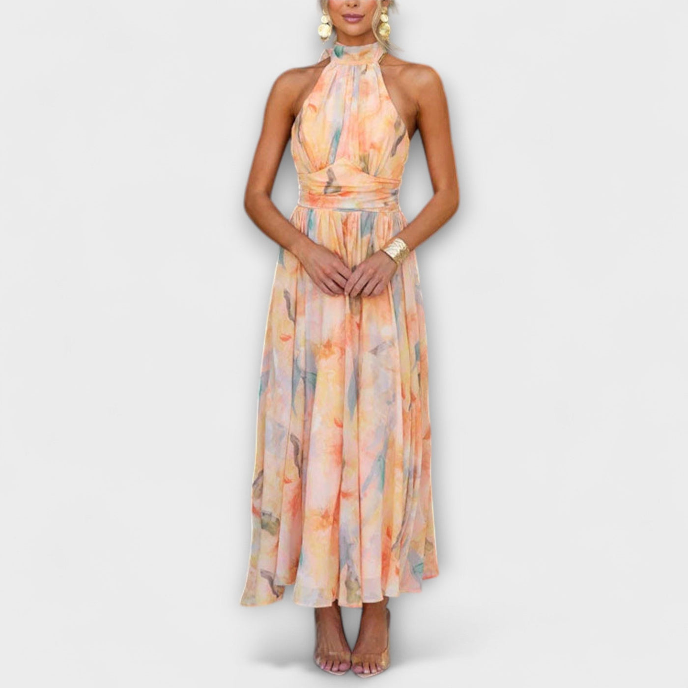 Halter™ | Neck Aquarell Print Maxi Dress