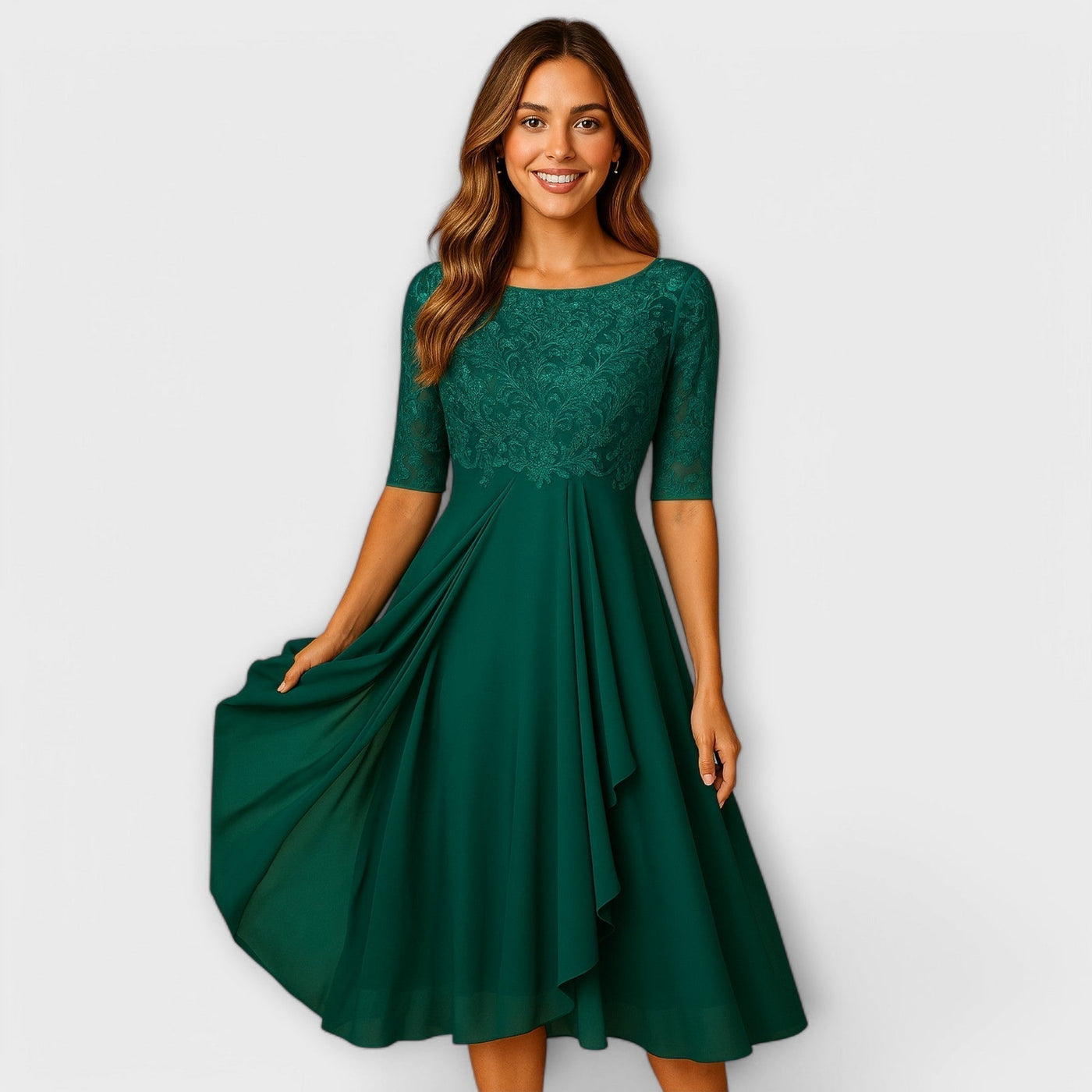 Martha™ | Midi Dress With Lace Sleeve
