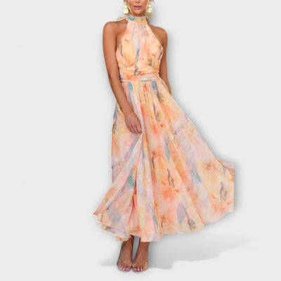 Halter™ | Neck Aquarell Print Maxi Dress