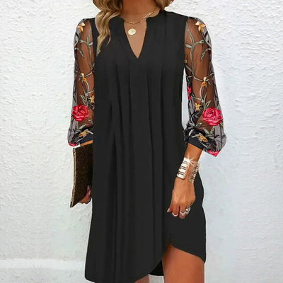 Kenza™ | Elegant Mini Dress with V-neck and Sheer Sleeves