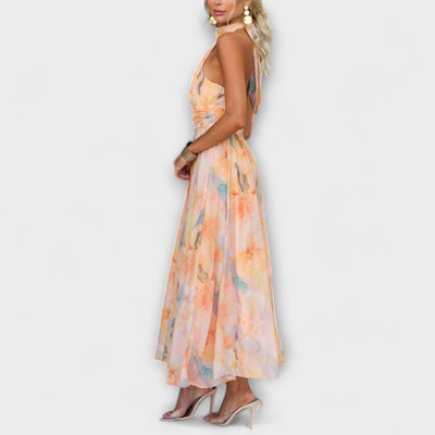 Halter™ | Neck Aquarell Print Maxi Dress