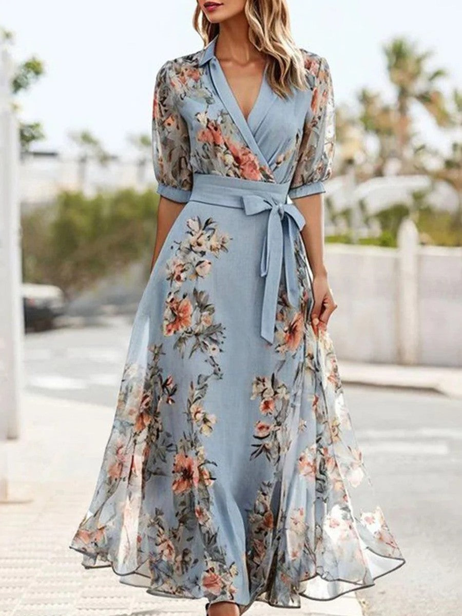 Ellan™ | Floral V-Neck Midi Dress for Elegant Comfort