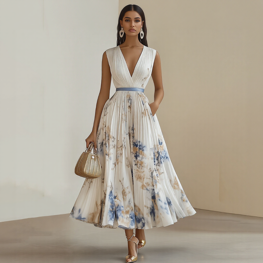 Roma™ | Elegant Pleated Maxi Dress