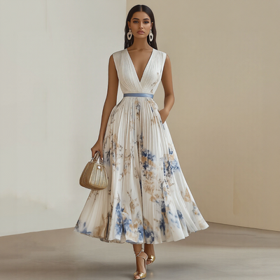 Roma™ | Elegant Pleated Maxi Dress