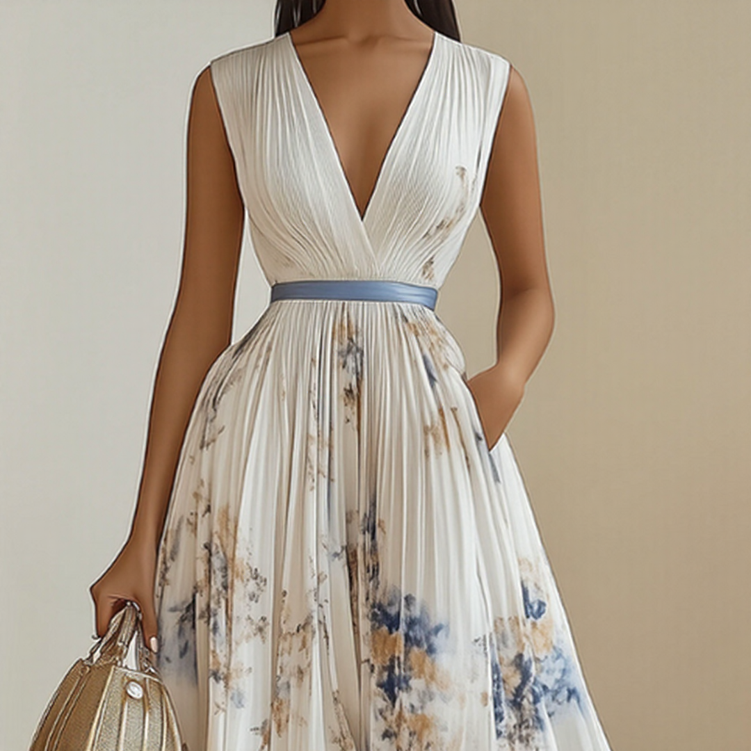 Roma™ | Elegant Pleated Maxi Dress