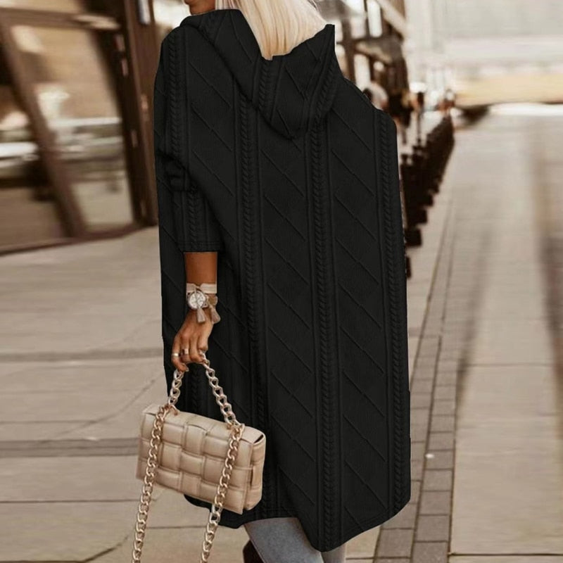 Cytheria™ | Long-Sleeved Cable-Knit Hooded Cardigan